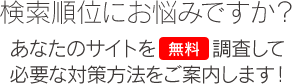 あなたのサイトの順位は大丈夫ですか？順位・リンク・内部を調査し、必要な対策をご案内します（無料）